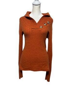Mossimo Supply Co Rust Ribbed Sweater Collared V Neck Buttons Sz M